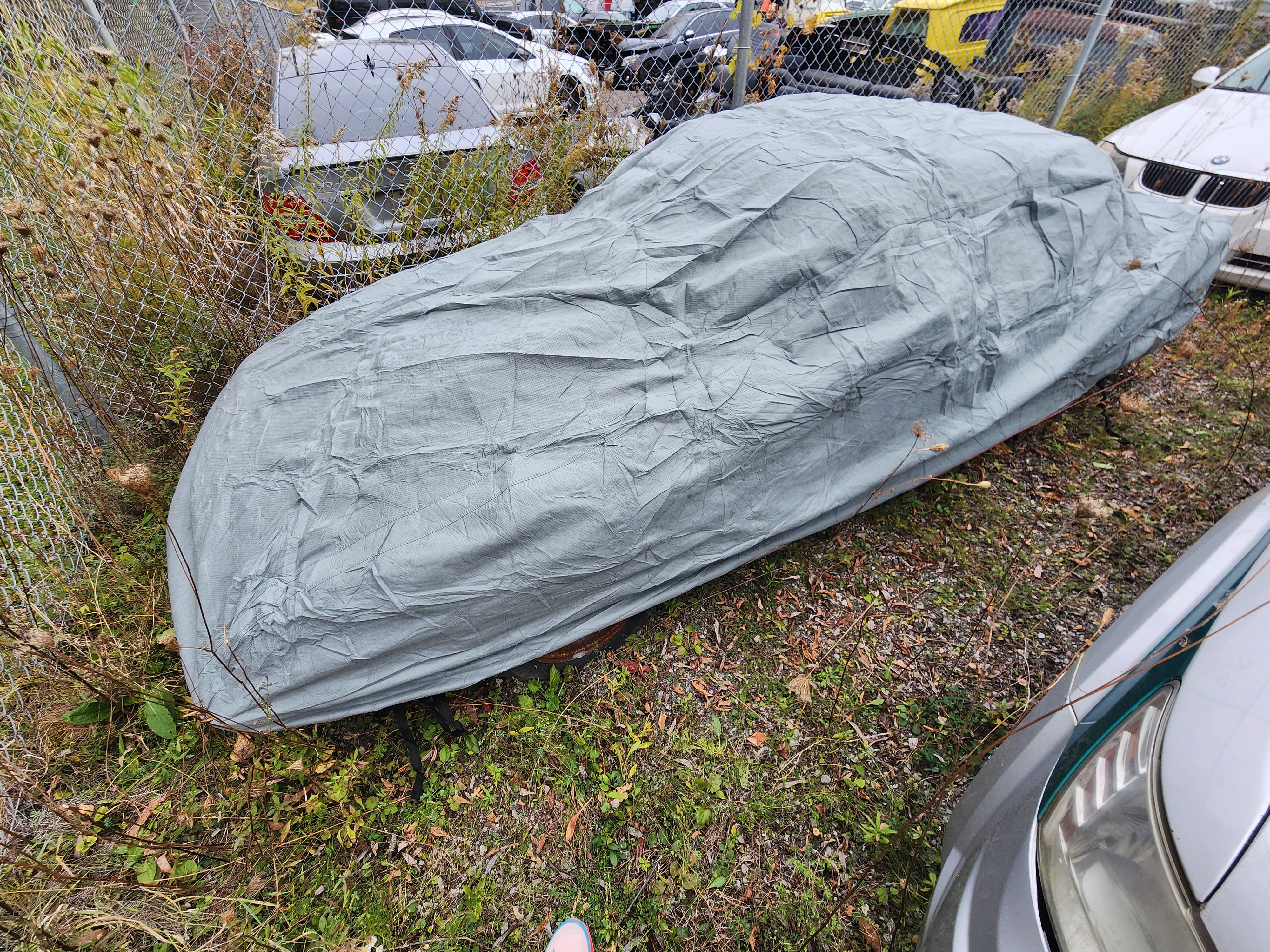 2023-10-19, The Carcover.com 5L Gold Car Cover I got for the TR7. Hopefully it holds up.